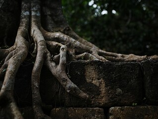 Stones outdoors are surrounded by a beautiful tree and various plants