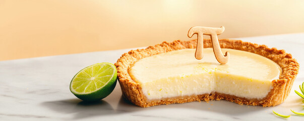 Pi Day homemade pie with Pi symbol concept. Lime pie with a crust and a pi symbol decoration on top