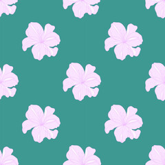 Seamless pattern with pink flowers on a green background. Pink lilies. Fabric prints, wallpapers, wrapping paper, home decor, stationery, invitations, packaging, summer background. 