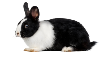 Black and white rabbit isolated on transparent background