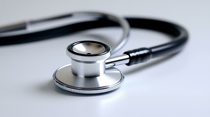A high-quality shot of a stethoscope placed neatly on a white background, showcasing its polished finish and detailed craftsmanship