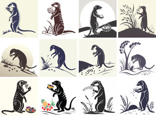 Obraz premium Meerkat Illustration Set: Vintage Style Animal Art Prints, Cute Wildlife Designs for Home Decor, Nursery Art, and Animal Lovers Gifts