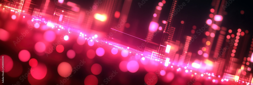 Poster abstract representation of upward financial trend with glowing lights and visual elements