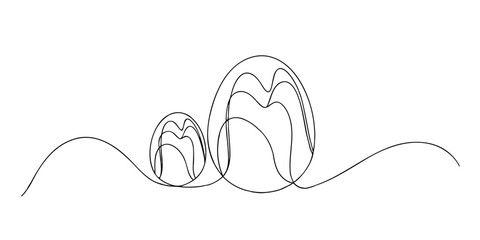 two Easter egg continuous line art , line drawing of colorful Easter eggs with greeting happy Easter. Continuous one line drawing.