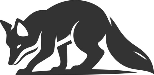 A fox crouching low, stalking something animal vector silhouette