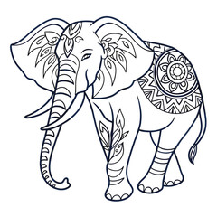 Elephant Coloring Page: Intricate Mandala Design, Detailed Line Art for Adults & Kids, Printable Animal Illustration, Relaxation & Creativity