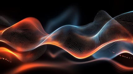 Abstract Waves of Light in Orange and Blue with Dots on a Dark Background
