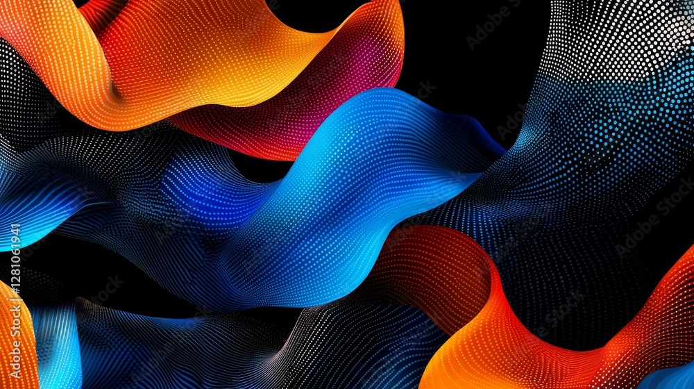 Poster the background features a black and white abstract trapcode form digital particle wave and lights, a