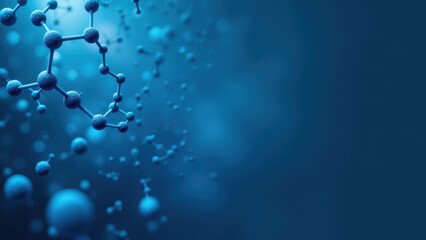 "3D model of Semaglutide molecule with blue background."