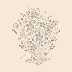botanical pattern with flowers in lines
