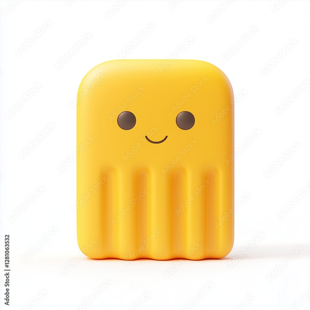 Aufkleber 3d happy yellow cartoon character with simple smile and rounded features sits against white backgrou