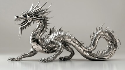 Fototapeta premium A Majestic Silver Metallic Dragon Sculpture
