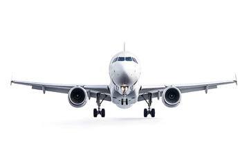 Obraz premium Flying passenger airplane. A white jet plane Isolated on white background