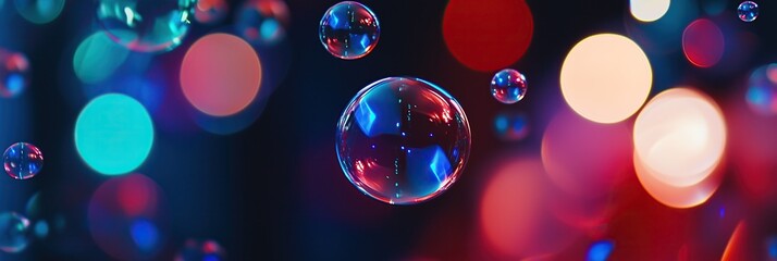 Bubbles float amidst vibrant dance of lights whimsical and captivating visual experience