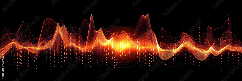 Aufkleber abstract visualization of glowing sound waves on black background showing data and energetic frequen