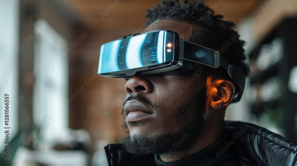 Poster a person utilizes advanced virtual reality technology to engage in digital therapy, focusing on mind