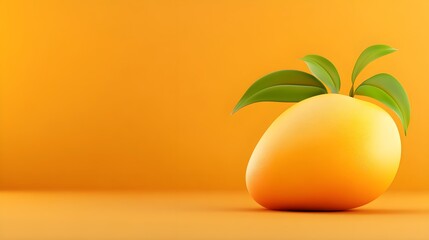 Obraz premium Minimalist Peach on Vibrant Orange Background with Green Leaves