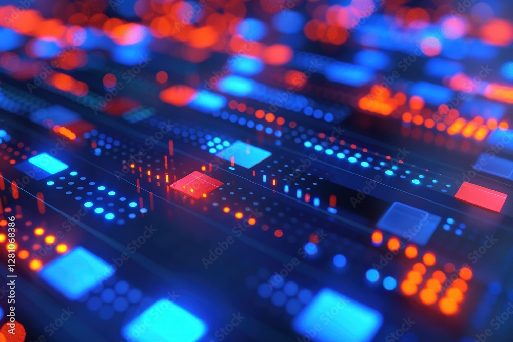 Poster a computer screen with a blue and red background