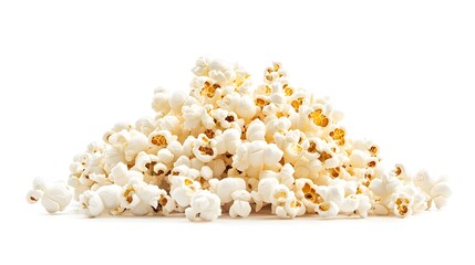 Fresh and Fluffy Popcorn Pile on a White Background with High Detail