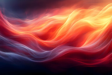 Fototapeta premium Abstract Glowing Wave with Red and Orange Particles on Dark Backdrop Illustration