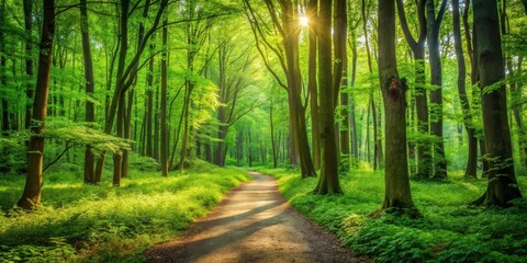 Fototapeta premium path through lush green forest, outdoor, natural beauty, outdoor, natural beauty, peaceful scenery, forest