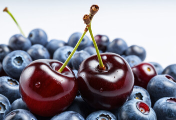 Cherry on a blueberry bed in Stockholm, Sweden