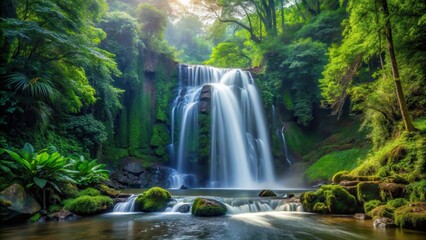 Fototapeta premium waterfall in dense forest, natural world, outdoors, natural world, outdoors, wilderness, forest, calm, nature, gentle
