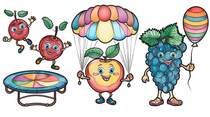 Beautiful cartoon fruits stickers for kids cherry grapes apple