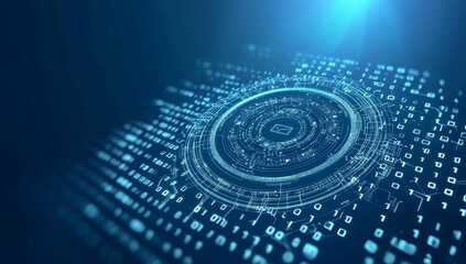 Presenting a futuristic sight, this digital interface adopts a circular format with vibrant blue illuminations against a dark background. The design reflects a forward-thinking approach to technology