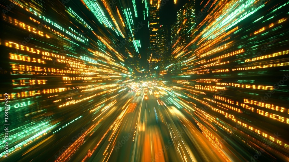 Poster digital metropolis with binary patterns and light streaks