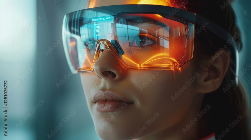Aufkleber a person wearing high tech augmented reality glasses engages in a mindfulness exercise. the glasses 