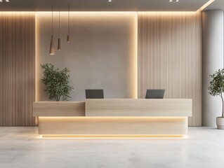 A Modern Reception Desk Illuminated by Ambient Lighting