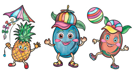 Beautiful cartoon fruits stickers for kids kiwi pineapple plum