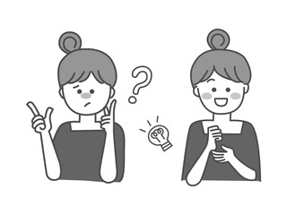 悩む女性と笑顔の女性のイラスト素材