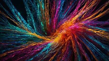 Vibrant Neon Fibers Interwoven in an Abstract Gigapixel Tapestry with Dynamic Lighting and Swirling Color Patterns
