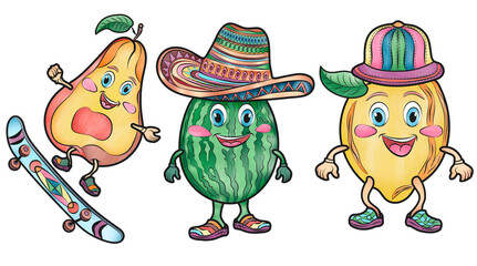 Beautiful cartoon fruits stickers for kids pear lemon watermelon