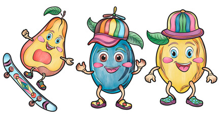 Beautiful cartoon fruits stickers for kids pear lemon plum