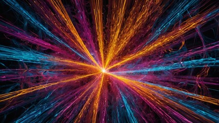 Abstract Neon Fibers Interwoven in Vibrant Tapestry Design with Pink Blue and Orange Hues on Black Background