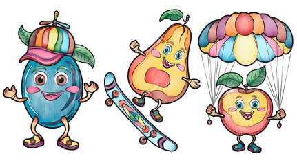 Beautiful cartoon fruits stickers for kids plum lemon pear