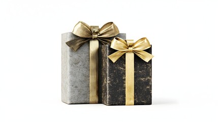 Obraz premium Elegant Luxury Gift Boxes with Gold Ribbons on White Background