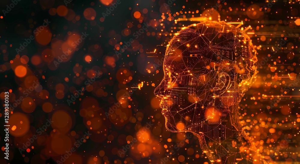Wall mural artificial intelligence head made out of data and code
