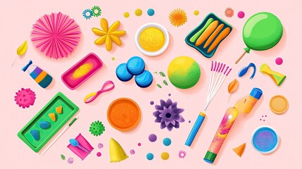 Holi Celebration Flat Lay with Colorful Accessories and Powder, Holi 