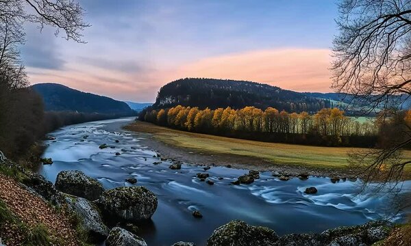 Areuse River Flowing Through Neuch&acirc;tel Jura, Switzerland