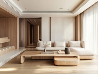 A Minimalist Modern Living Room with Wooden Elements