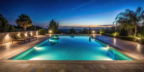 Pool at Night, Illuminated Serenity , serene atmosphere, night scene