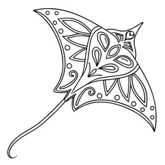 Obraz premium Detailed Stingray Coloring Page: Intricate Line Art of a Sea Ray for Creative Coloring Fun, Printable Animal Illustration for Relaxation