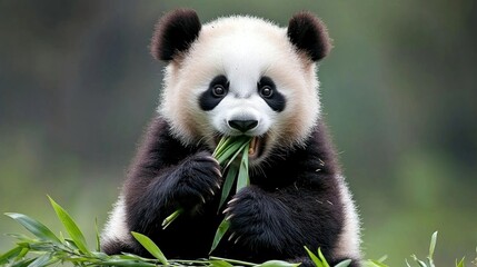 Fototapeta premium Adorable Panda Eating Bamboo