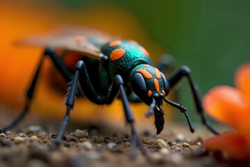 Vibrantly Coloured Insect Featured with Intricate Details Among Dia de Muertos Flowers
