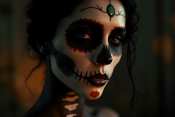 Beautiful Dia de Muertos Skull Makeup with Elegant Details on Model's Face