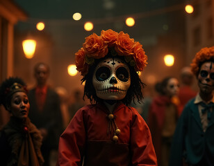 Colorful Dia de Muertos Celebration with Stunning Calavera Decorations and Traditions